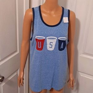 NWT Old Navy Beer Pong USA Red White and  Blue Tank Top Patriotic 4th of July